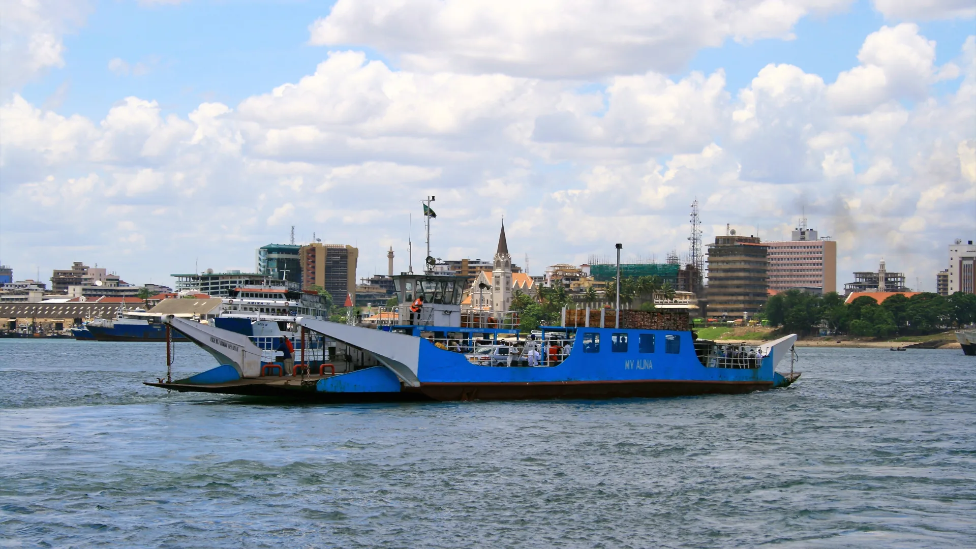 A passenger ferry crossing the harbour at Dar es Salaam